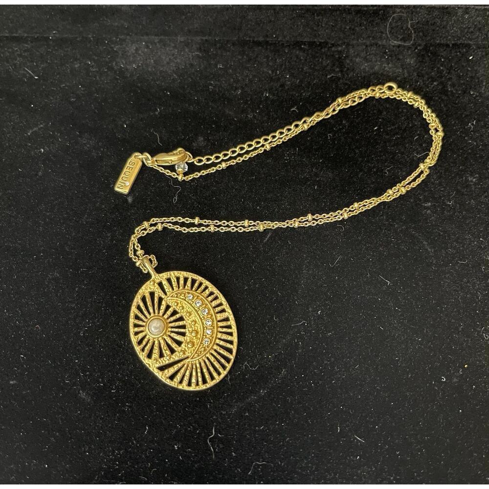 Moon and Sun Gold Oval Necklace Dainty and Minimalist Gold Chain Link Pendant